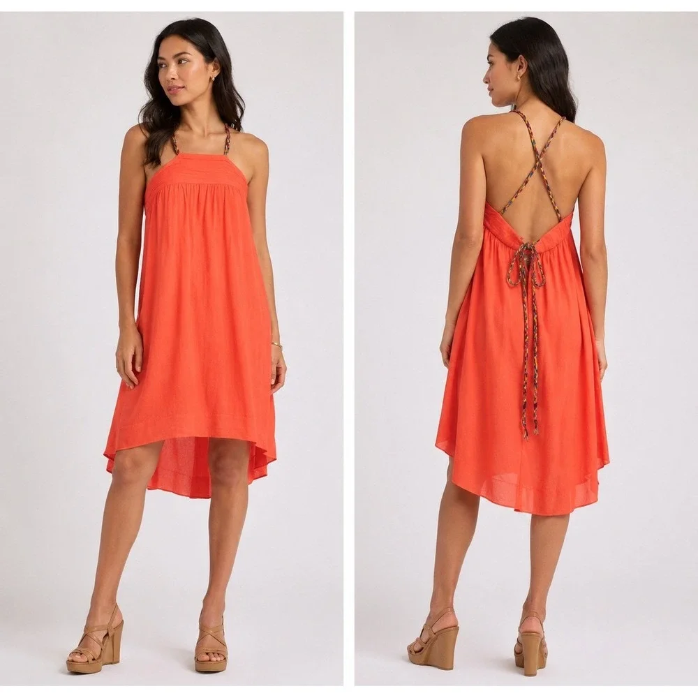 Vanessa Virginia Dress Womens Small Orange‎ Gauze Braided Straps Anthropologie